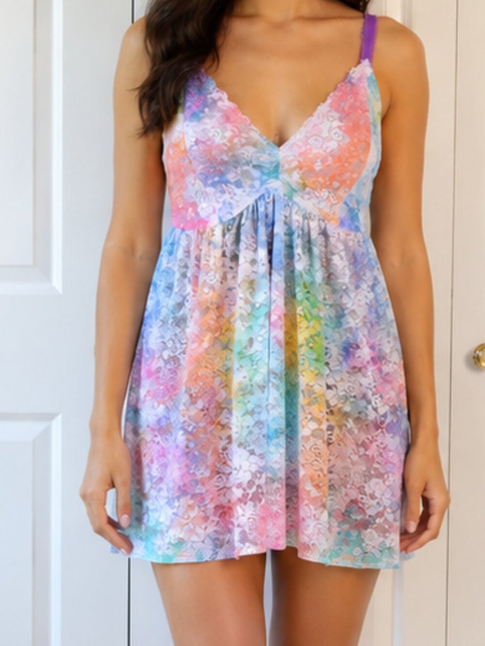 Torrid Curve Watercolor Lace Babydoll Cami Plus Size 2 Colorful Lingerie Top